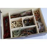 Jewellery box and contents of assorted costume to include knotted coral necklace