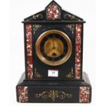 A Victorian black slate and rouge marble mantel clock, of architectural form, the chapter ring