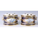 A pair of Lynton Porcelain Company bough pots and covers, each of semi-circular form, one