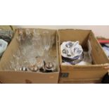 Two boxes of miscellaneous items, to include a Victorian style plaster roundel depicting cherubs,