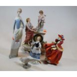A small collection of ceramics to include a Nao porcelain figure of a lady, a Royal Doulton