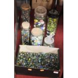 A large quantity of various marbles