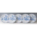 A set of five Chinese export blue and white porcelain cabinet plates, each depicting figure