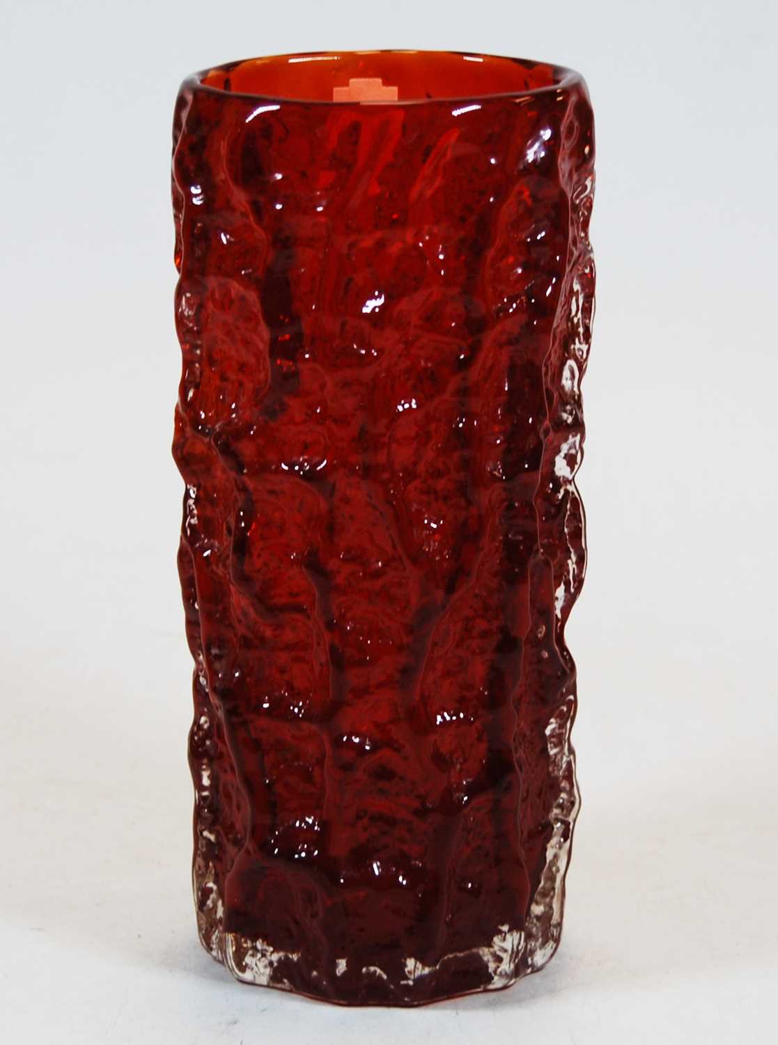 A Whitefriars ruby glass vase in the bark pattern by Geoffrey Baxter, height 19cmCondition report: