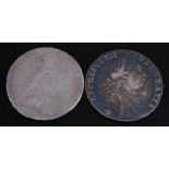 Great Britain, 1787 shilling, George III laureate and draped bust, rev; cruciform shields around a