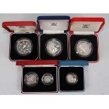 The Royal Mint, a collection of silver proof coins to include 1990 5 pence two coin set, 1991 UK £1,