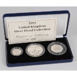 Great Britain, 1993 UK Silver Proof Collection, $5, £1 and 50 pence, boxed with certificate no.