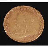 Great Britain, 1894 gold half sovereign, Victoria veil head, rev; St George and Dragon above