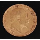 Great Britain,1910 gold half sovereign, Edward VII, rev; St George and Dragon above date. (1)