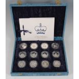 The Royal Mint, 1996 70th Birthday Of Her Majesty The Queen Silver Proof Crown Collection, twelve