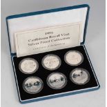 The Royal Mint, 1994 Caribbean Royal Visit Silver Proof Collection, six coin set, boxed with