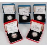 Great Britain, a collection of five Royal Mint UK £1 silver proof coins to include 1989, 1990, 1992,