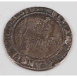 England, 1576 sixpence, third issue, obv; Elizabeth I bust left with rose right, rev; quartered