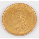 Great Britain, 1887 gold half sovereign, Victoria jubilee bust, rev; crowned quartered shield