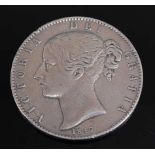 Great Britain, 1847 crown, Victoria young head, rev; crowned quartered shield within wreath. (1)