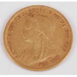 Great Britain, 1899 gold half sovereign, Victoria veil bust, rev; St George and Dragon above