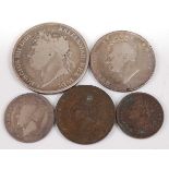 Great Britain, 1822 crown, George IV laureate bust, rev; St George and Dragon above date, together