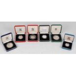 The Royal Mint, a collection of six silver proof coins to include 1990 Pitcairn Islands $1, 1991