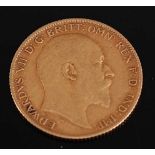 Great Britain, 1908 gold half sovereign, Edward VII, rev; St George and Dragon above date. (1)