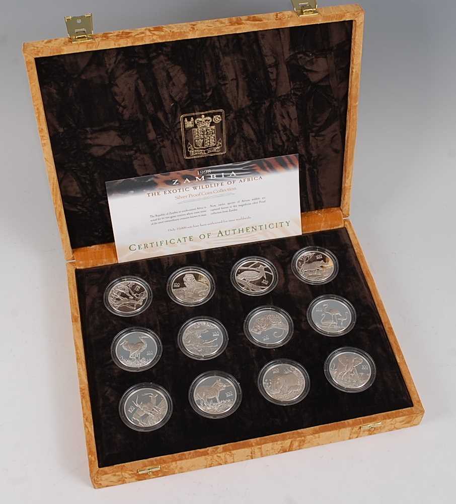 The Royal Mint, 1998 Zambia The Exotic Wildlife Of Africa Silver Proof Coin Collection, a set of