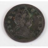 Great Britain, 1721 copper half penny, George I laureate bust right, rev; seated Britannia with