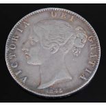 Great Britain, 1845 crown, Victoria young head, rev; crowned quartered shield within wreath. (1)