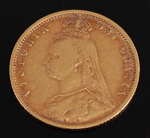 Great Britain, 1892 gold half sovereign, Victoria jubilee head, rev; crowned quartered shield