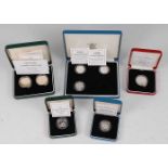 Great Britain, a collection of Royal Mint silver proof coins to include 1990 piedfort 5p, 1996 A