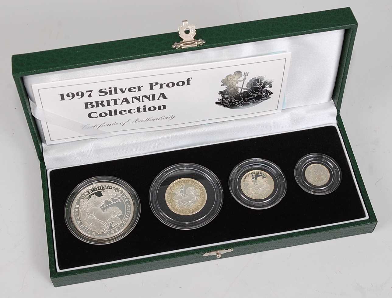 Great Britain, The Royal Mint 1997 Silver Proof Britannia Collection, four coin set, two pounds to