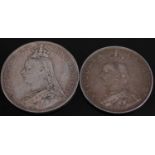 Great Britian, 1887 double florin, Victoria jubilee head, rev; crowned cruciform shields with