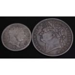 Great Britain, 1823 half crown, George IV laureate bust, rev; crowned coat of arms within garter