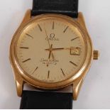 A Gents stainless steel and yellow gold plate Omega Seamaster quartz wristwatch, with round