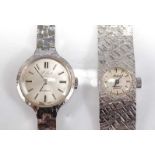 Two lady's white metal Pilot incabloc manual wind wristwatches, one with a round silvered baton dial