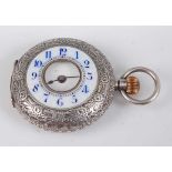 A lady's continental silver cased half hunter pocket watch, early 20th century, the outer case