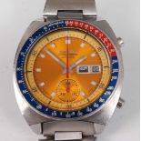 A gent's Seiko 6139 -6030R 'Pogue' chronograph wristwatch, having a signed orange dial with
