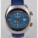 A gent's steel cased Memostar wristwatch, having signed blue dial, luminous baton quarter markers