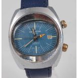 A gent's Memostar alarm steel cased vintage wristwatch, circa 1970s, having a signed blue dial