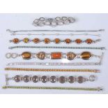 Ten various modern silver and white metal bracelets, nine being semi-precious set to include