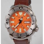 A gent's Seiko divers 200m steel cased automatic wristwatch, having signed orange dial with luminous