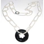 A Mont Blanc silver meshed large chainlink necklace, having black porcelain Mont Blanc signature