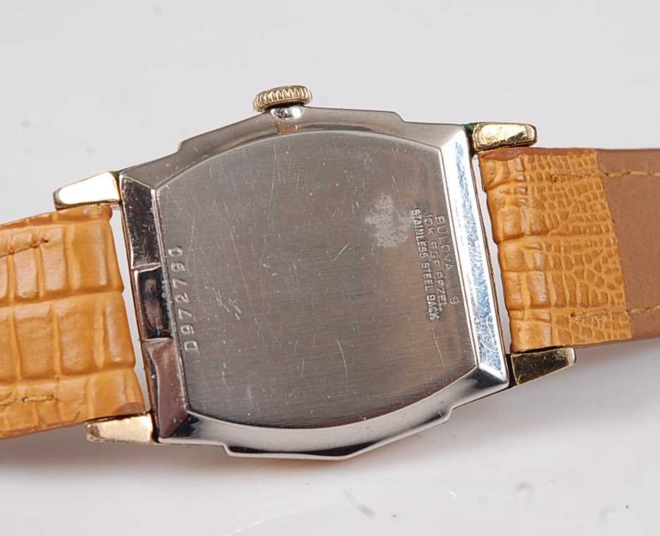 A Bulova gold plated gent's small size tank watch, having signed champagne dial with Arabic - Image 3 of 4