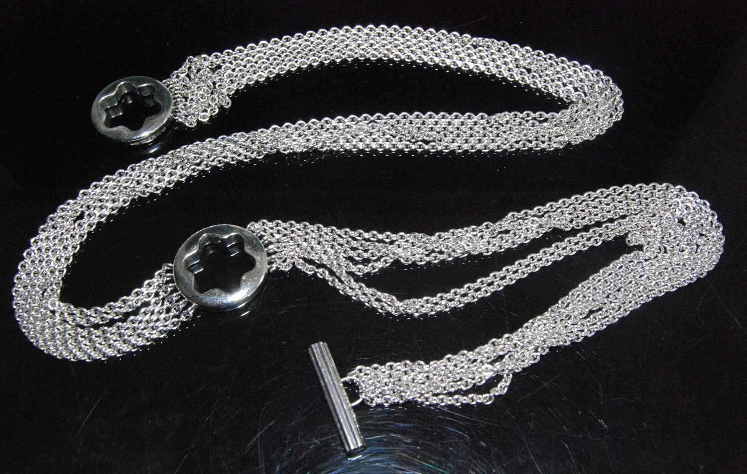 A Mont Blanc silver chainlink necklace, having centre star shaped roundel featuring the Mont Blanc