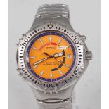 A gent's Seiko divers 200m steel cased kinetic wristwatch, having signed orange dial with baton
