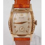 A gent's Bulova gold plated tank watch, having signed silvered dial, alternating Arabic numerals