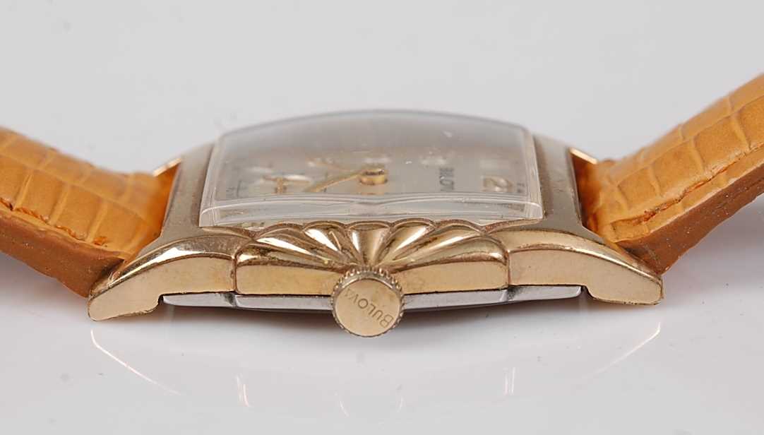 A Bulova gold plated gent's small size tank watch, having signed champagne dial with Arabic - Image 2 of 4