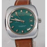 A Sicura vintage gent's steel cased wristwatch, having signed green dial with baton markers, date