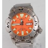 A gent's Seiko divers 200m steel cased automatic wristwatch, having orange dial with luminous
