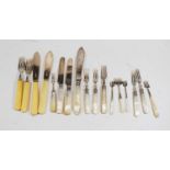 A collection of assorted 19th century and later loose flatware to include silver bladed fish knives,