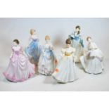 A collection of six various Royal Doulton porcelain figures of ladies to include Faith, The Flower