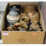 A collection of assorted Royal Doulton stonewares to include Doulton silicon ware tobacco jar and